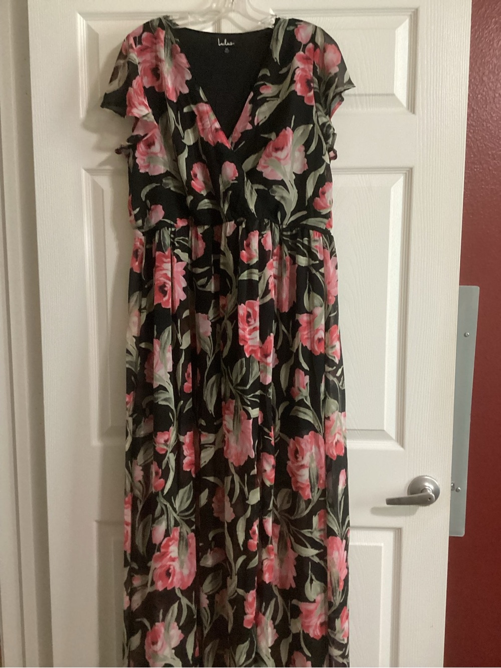 Lulu's Black Maxi Dress with Pink Floral Print